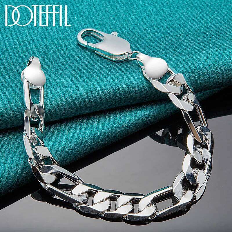 DOTEFFIL 925 Sterling Silver 12mm Side Chain Bracelet For Man Woman Charm Wedding Engagement Fashion Jewelry Z260313