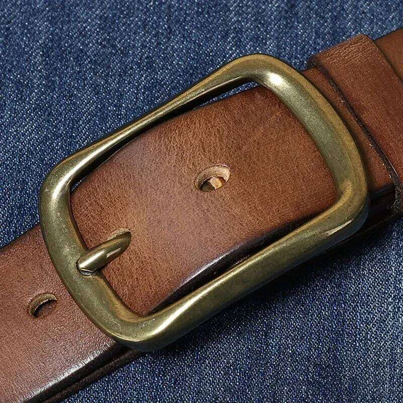 3.8 Width High Quality Pure Cowhide Genuine Leather Men's Fashion Brass Buckle Brand Jeans Belts for Men Luxury Z260226