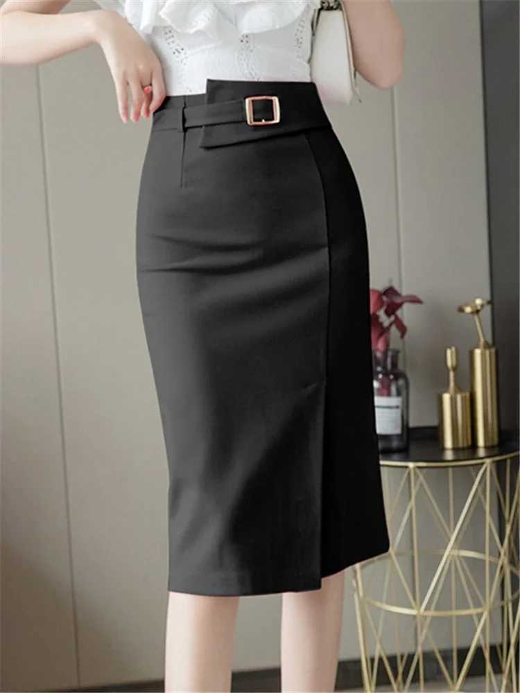 Seoulish Spring Summer Buttons Womens Wrap Midi Skirts 2025 New High Waist Workwear Front Split Sheath Pencil Skirts Female M260314