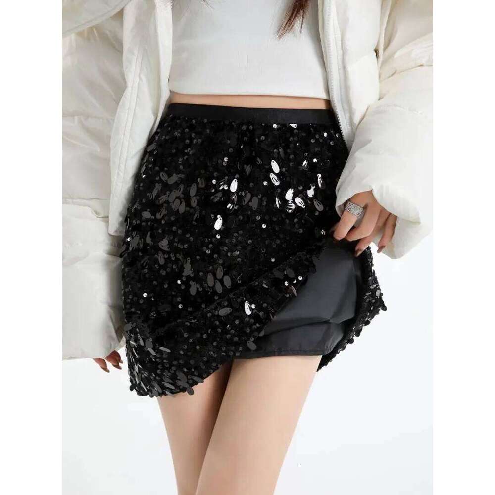 Coffee Sparkling Sequined Women's A-Line Skirt Autumn Winter Night Club High Waist Sexy Slim Short Pencil Skirts Woman Z260314