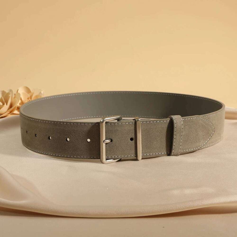 Elegant Women's Suede Leather Belt with Square Silver Buckle Ladies Versatile Girdle for Dresses Sweaters Coats Z260226
