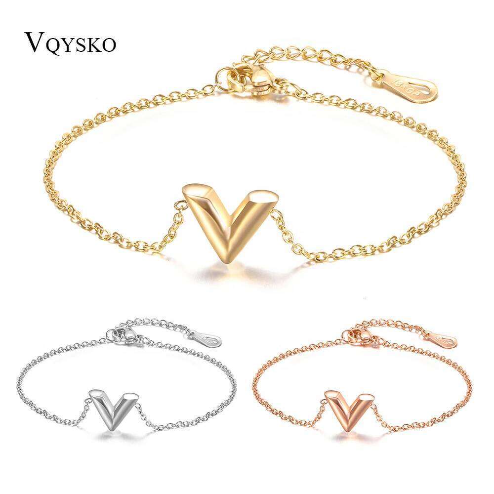 Fashion Jewelry Stainless Steel Letter V For Women Adjustable Initial Bangle Wedding Gift Chain Bracelets Wholesale Z260313