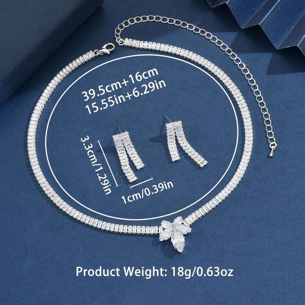 "Cubic Zirconia Choker Necklace Set Tassel Earrings Luxury Crystal Party Bridal Jewelry" Z260313