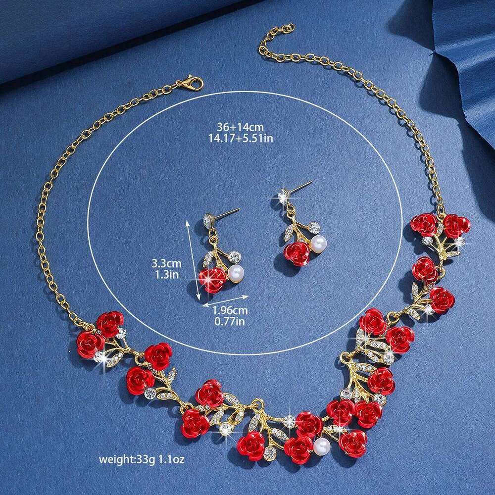 3PC Women's Fashion Romantic Flower Necklace Earrings Jewelry Set Suitable for Wedding, Party, Festival Gifts Z260313