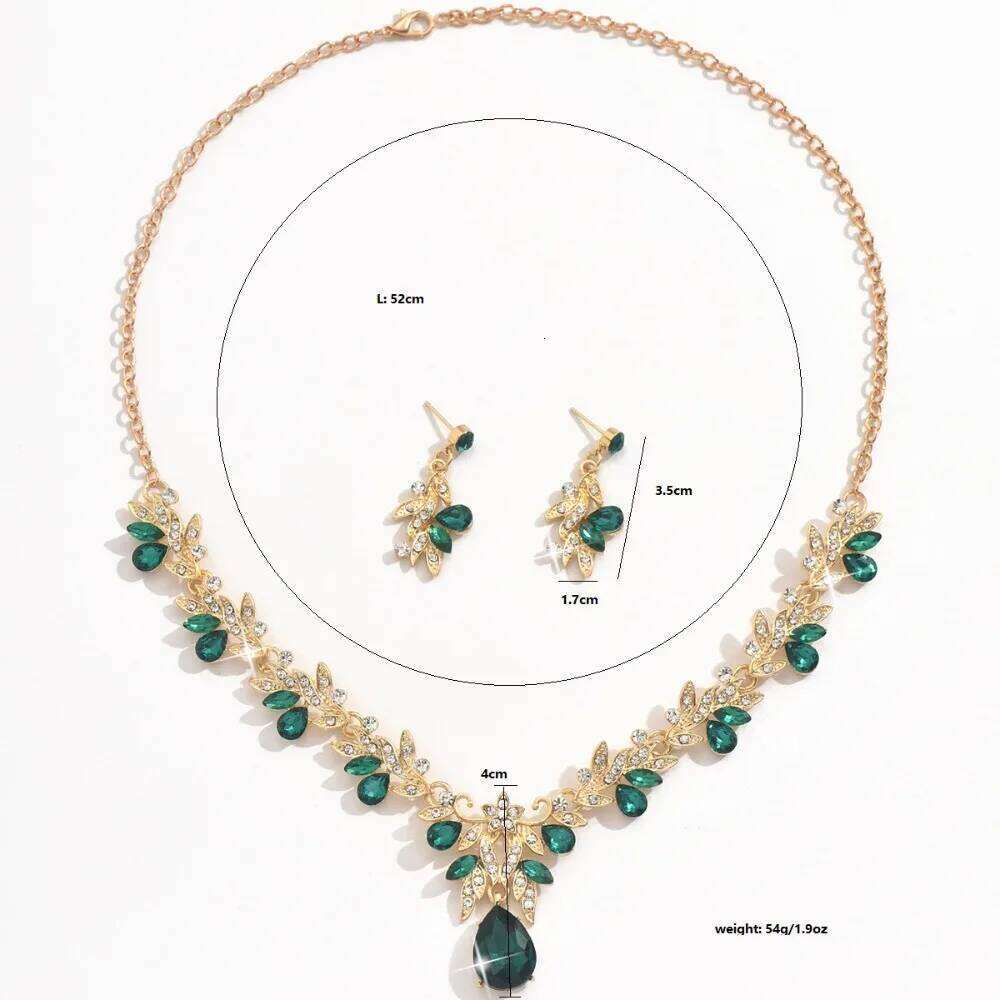 Fashion Luxury Full of Rhinestone Flower Green Teardrop-shaped Crystal Pendant Necklace for Women Bride Wedding Banquet Jewelry Z260313