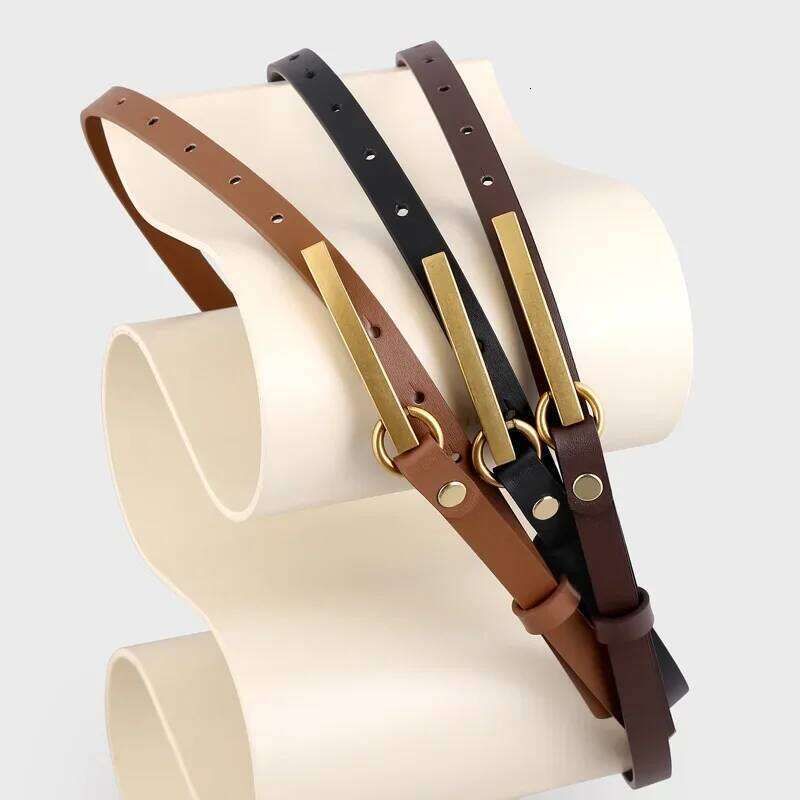 Women Fashion Genuine Leather Retro Long Plate Buckle Belt Cowhide Waistband with High-grade Gold Color Button Z260226