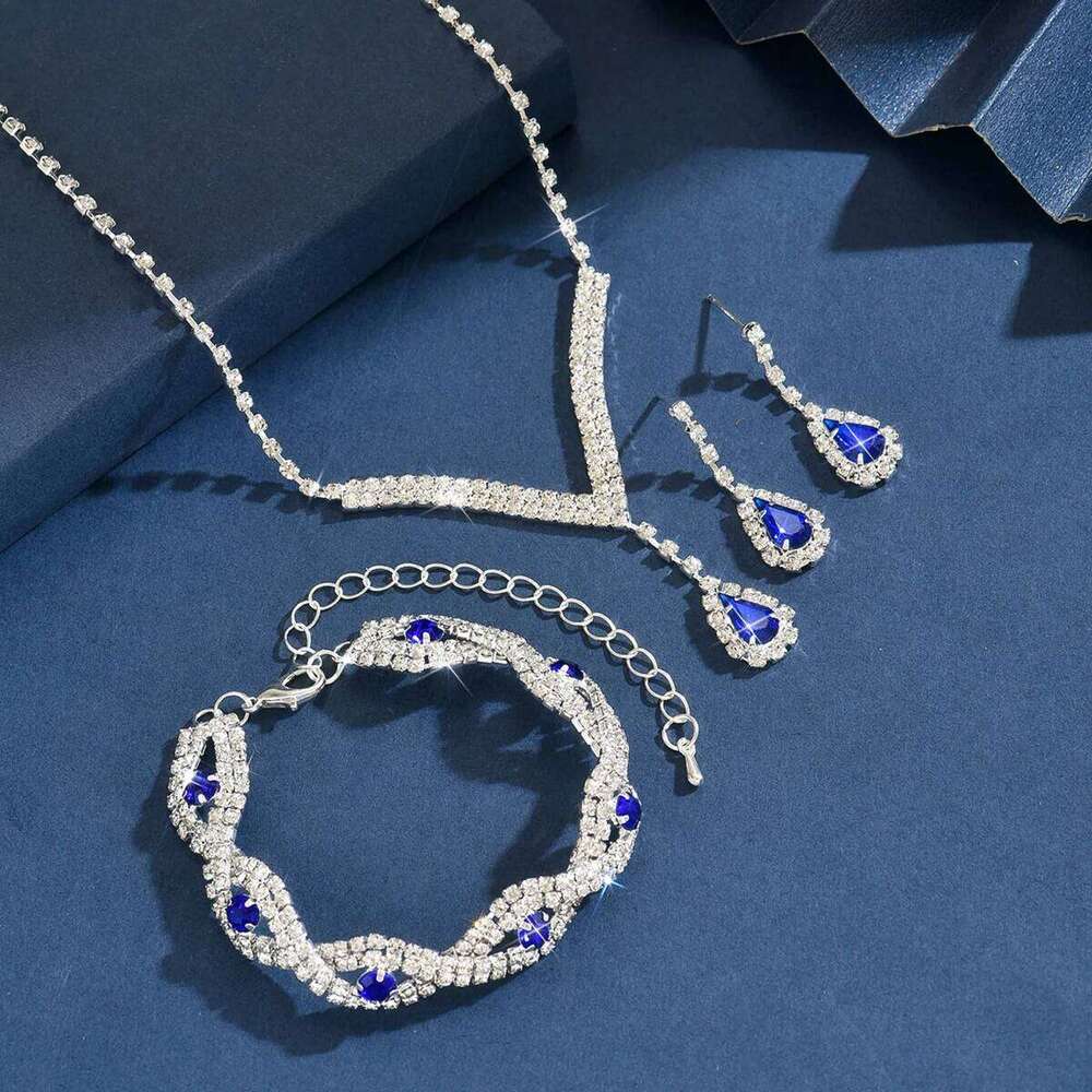4PC Women's Fashion Simple Water Drop Necklace Earrings Bracelet Jewelry Set Suitable for Wedding, Party, Festival Gifts Z260313