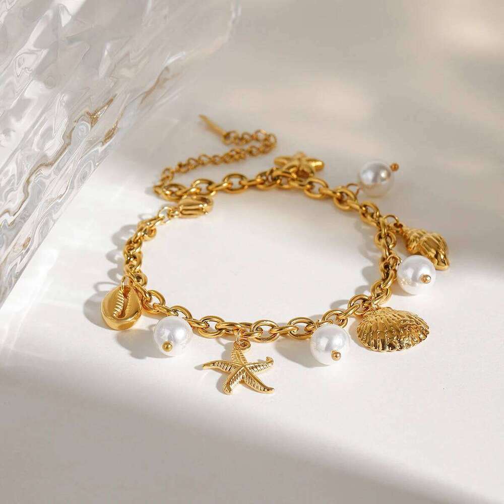 Yori Ocean Style Summer Accessories Pearl Shell Drop Chain Bracelet Bangle Stainless Steel High Quality Jewelry Z260313