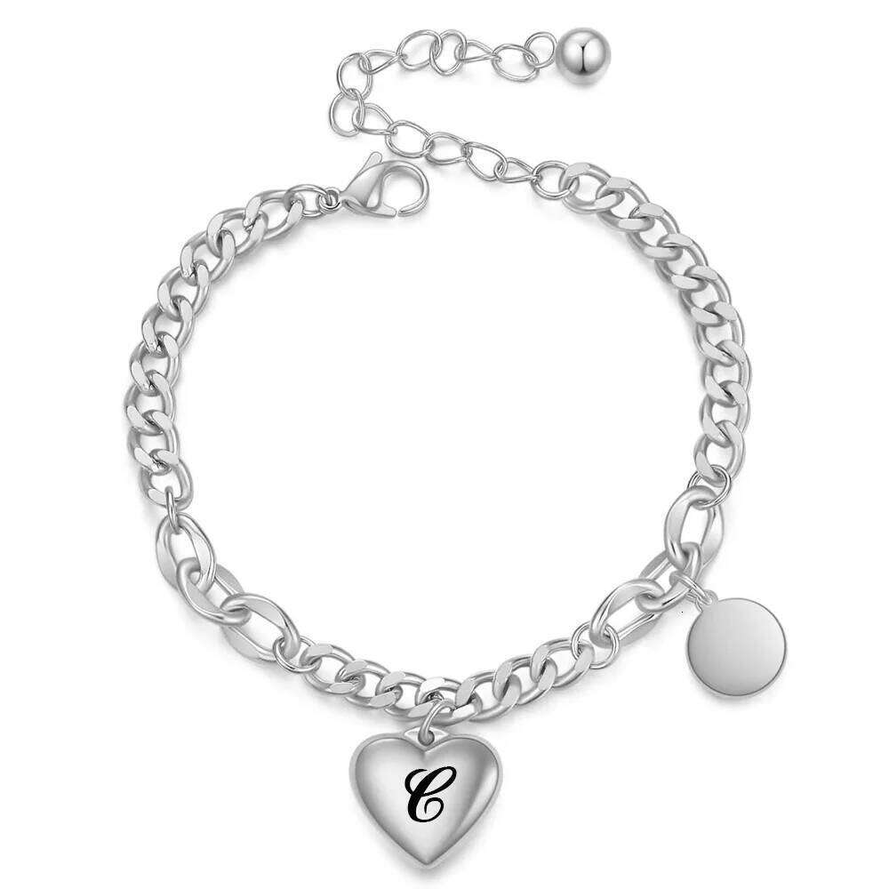 New fashionable Cuban chain, 26-letter heart-shaped engraved stainless steel bracelet for women Z260313