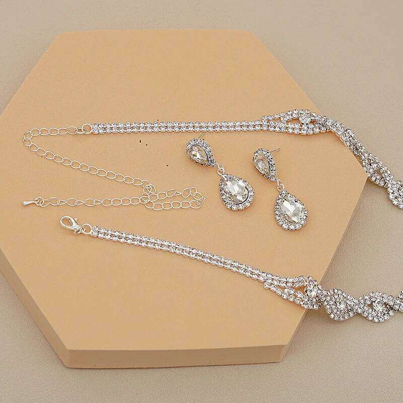 FYUAN Luxury Water Drop Zircon Necklace Bracelet Women Crystal Earrings for Wedding Bride Jewelry Sets Accessories Z260313