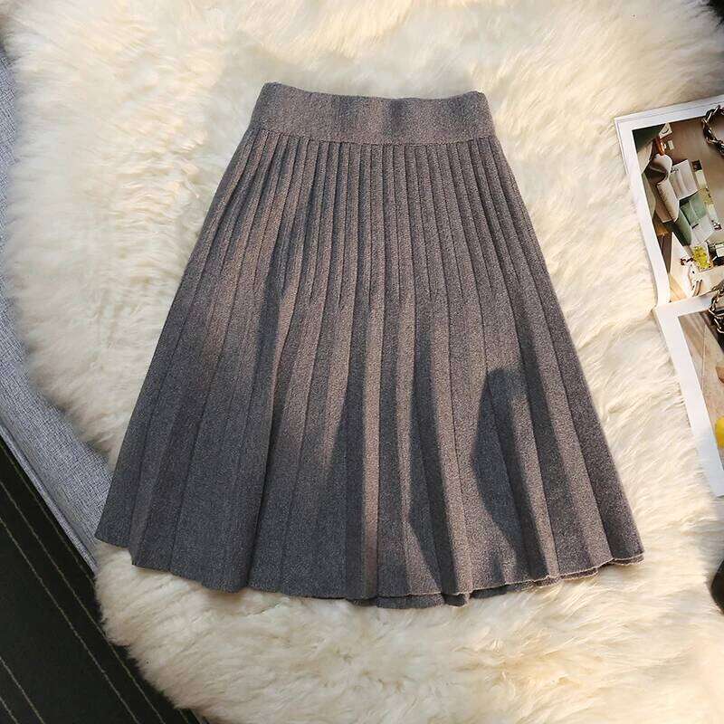 Autumn Winter Knitted Pleated Women's Elastic High Waist A-Line Umbrella Casual Sexy Slim Short Mini Skirts Z260314