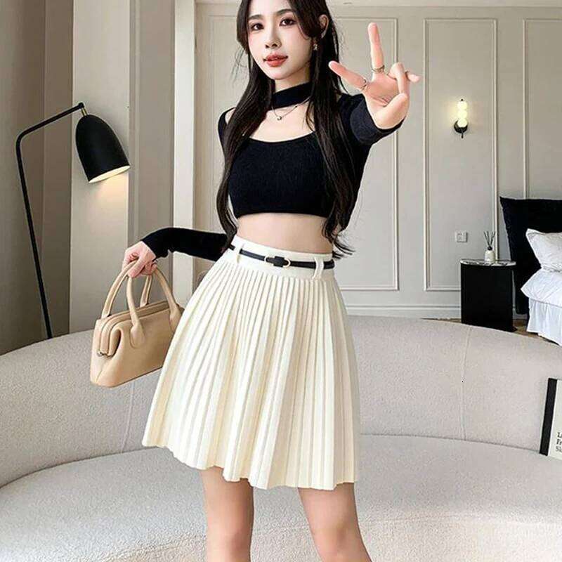 Elegant Aesthetic Pleated Women High-End Luxury Knitted Short Skirts for Woman Autumn Classic Elastic Waist A-Line Skirt Z260314