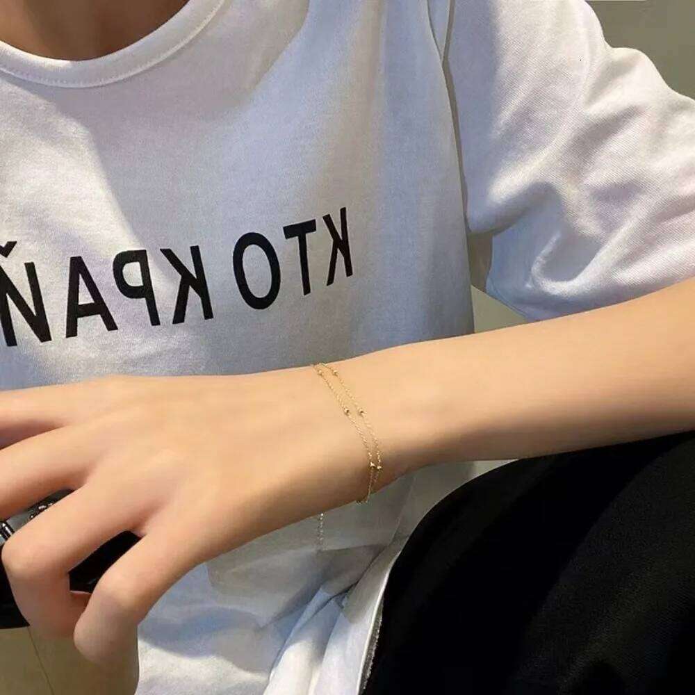 New Temperament Trendy Gold Color Stainless Steel Double Layer Round Bead Bracelet for Women Classic No Fading Bangle Jewelry Z260313