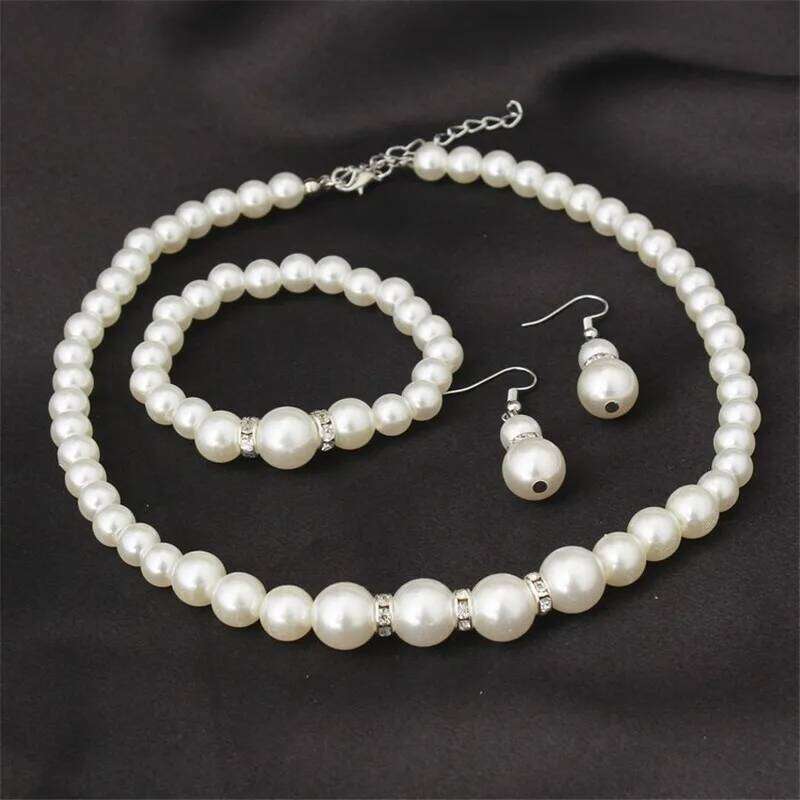 N308 Wedding Engagement Women Simulated Pearls Set Necklace Earrings / Bracelets Fashion Jewelry For Lady Party Gift Z260313