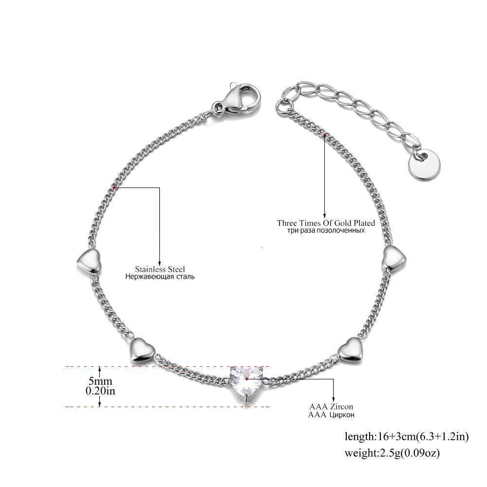 Lokaer Cubic Zirconia Heart Chain Bracelet Stainless Steel Women's Hand Bracelets Sweet Style 18K Gold Plated Jewelry B24070 Z260313