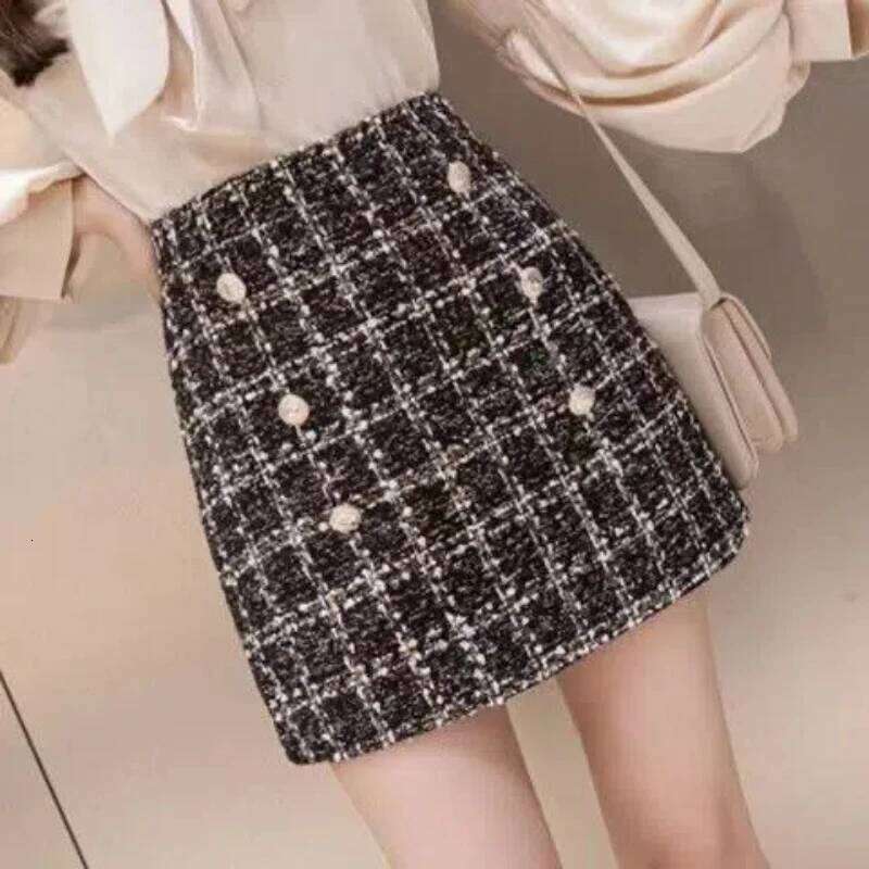 Whisper Printing Autumn Winter New Korean High Waist Plaid Western Style Irregular Button Comfortable All-match Mini Skirt Z260314