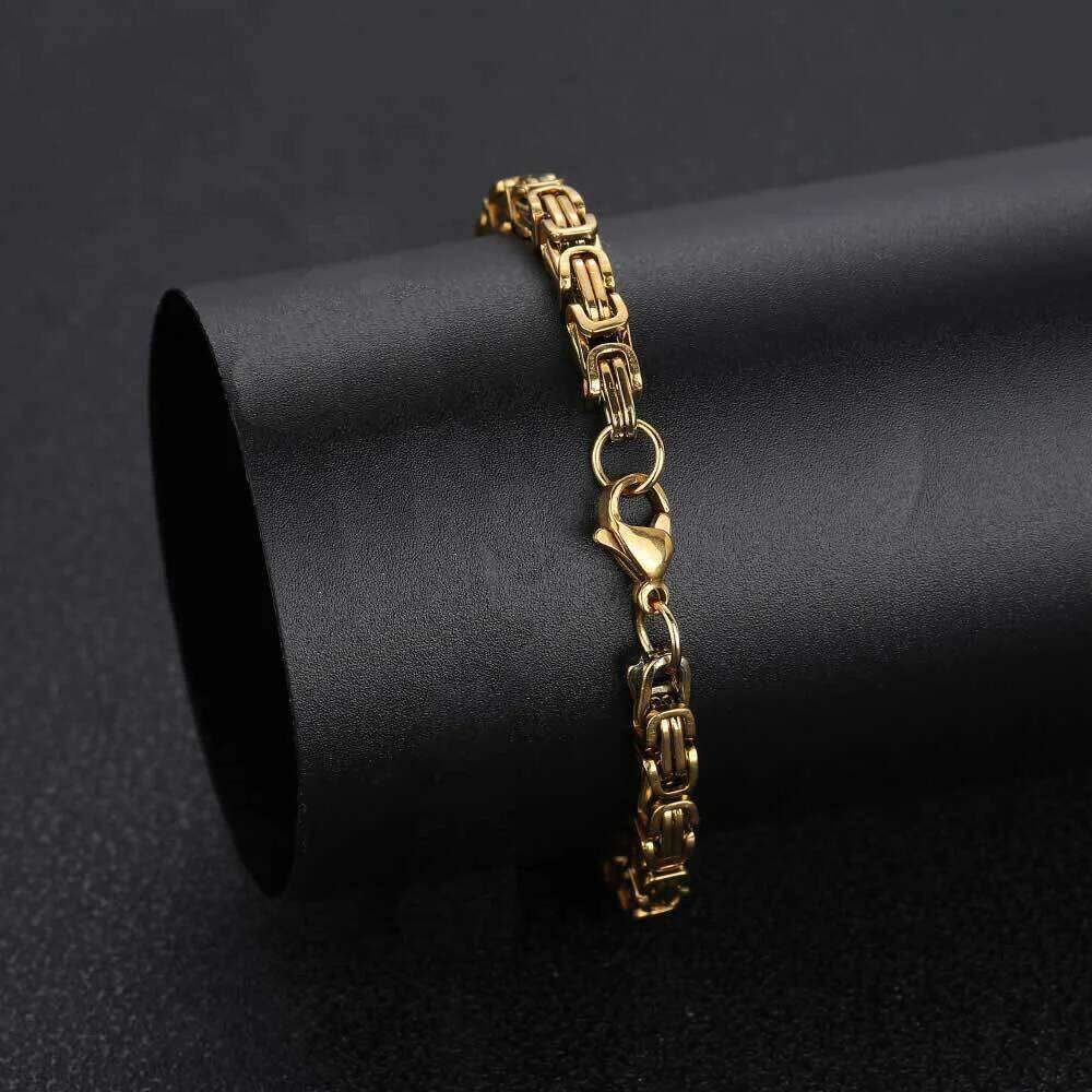 Punk Fashion 4mm Byzantine Link Gold Silver Color Stainless Steel Hand Chain Bracelet for Men Women Party Vintage Jewelry Z260313