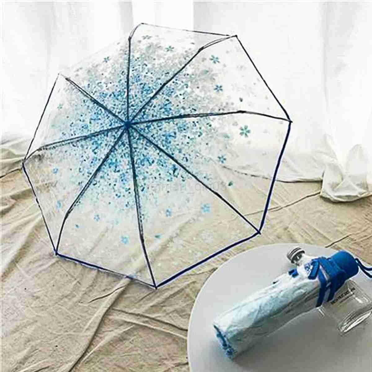 Korean Umbrella Folding Cute Korean Mini Fresh Simple Sen Series Trifold Japanese Cherry Blossom Transparent Umbrella H260314
