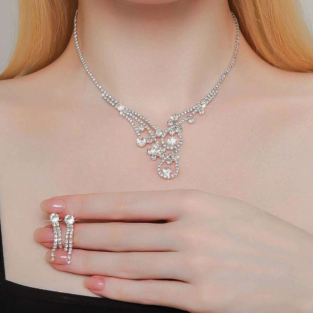 3PC women's fashionable rhinestone necklace earrings jewelry set, suitable for weddings, parties, and holiday gifts Z260313