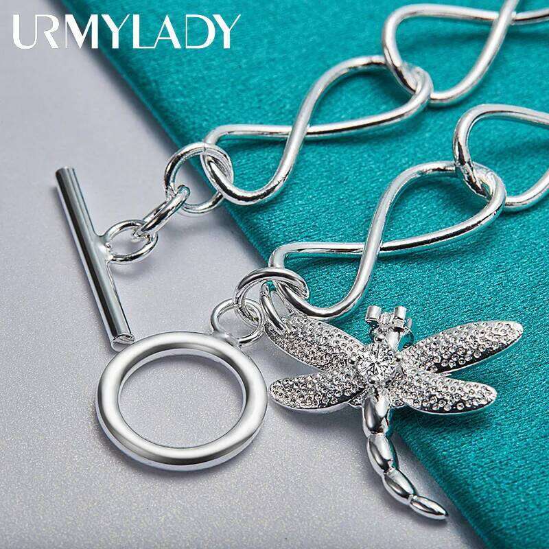 URMYLADY 925 Sterling Silver Dragonfly Zircon Pendant Bracelet For Women Wedding Party Fashion Jewelry Z260313