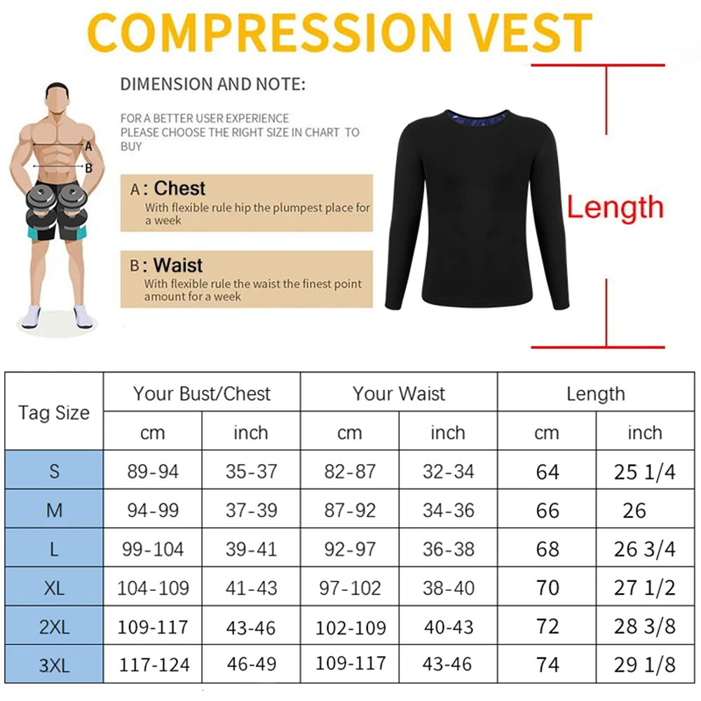 Sauna Shirt for Men Sweat Suit Compression Long Sleeve Top Weight Loss Body Shaper Shirts for Workout Sports 260310