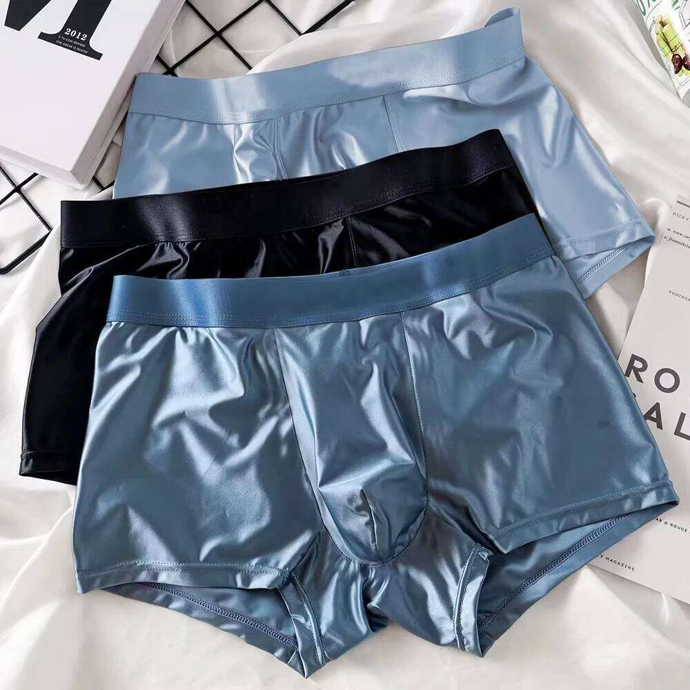 3pcs Luxury Ice Silk Satin Boxer Shorts Summer Cool Solid Color Underwear Breathable and Comfortable Men's Flat Pants Z260314