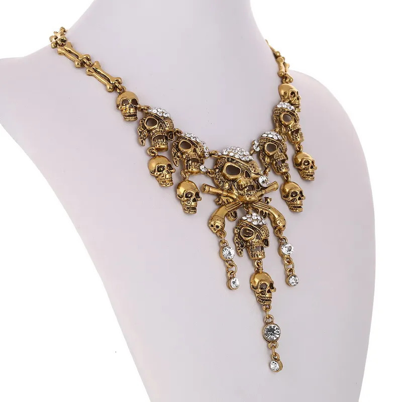Classic Vintage Pirate Skeleton Skull Choker Necklace Pendant For Women Men Retro Rhinestone Biker Gothic Punk Party Jewelry 260312