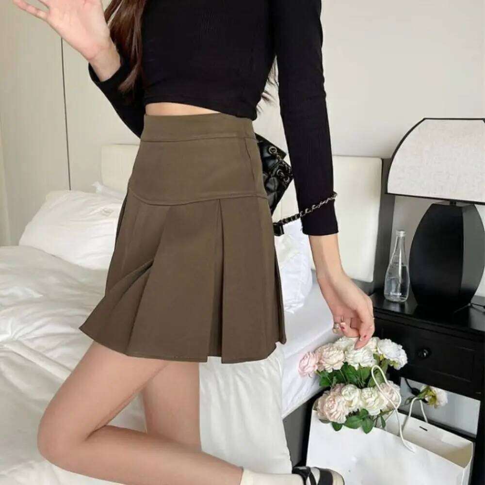 High Waist Pleated Mini Y2k Simple Solid Color Preppy Style Short Dress Skirts with Safety Pants Summer Z260314