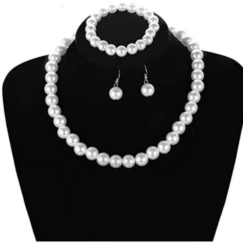 3-Piece Faux Pearl Jewelry Set Elegant Beaded Necklace, Bracelet Earrings - Ideal for Parties & Gifts Z260313