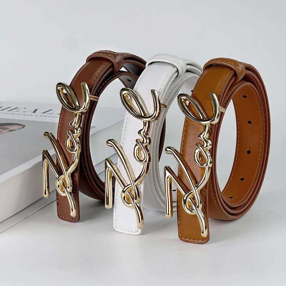 PU Leather Belt with Wavy Letter Alloy Buckle Fashionable Durable Women's Accessory for Casual And Formal Wear Z260226