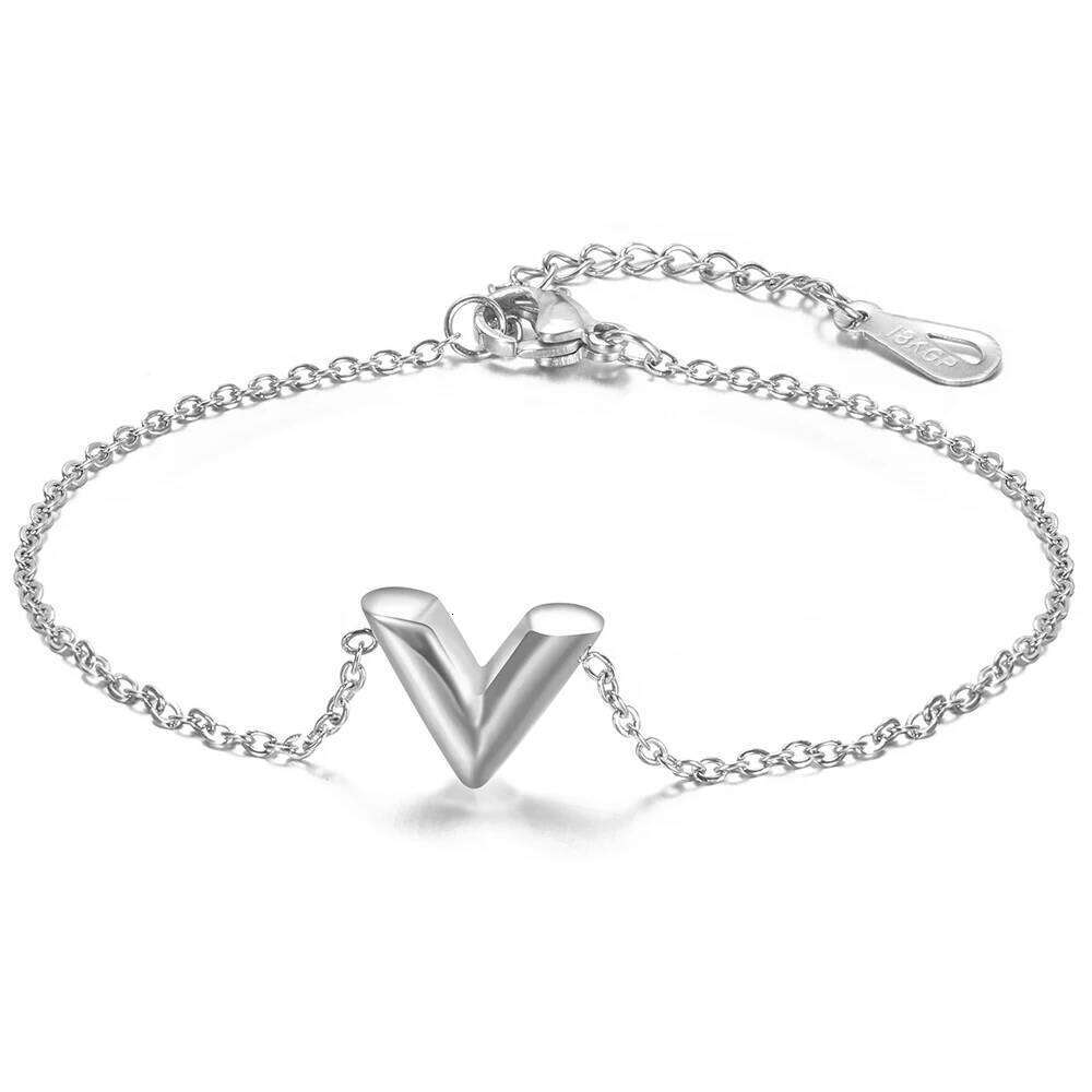 Fashion Jewelry Stainless Steel Letter V For Women Adjustable Initial Bangle Wedding Gift Chain Bracelets Wholesale Z260313