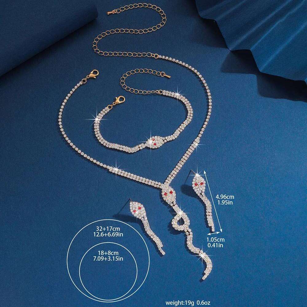 European and American popular jewelry with rhinestone snake shaped necklace, bracelet, earrings, four piece set for women Z260313