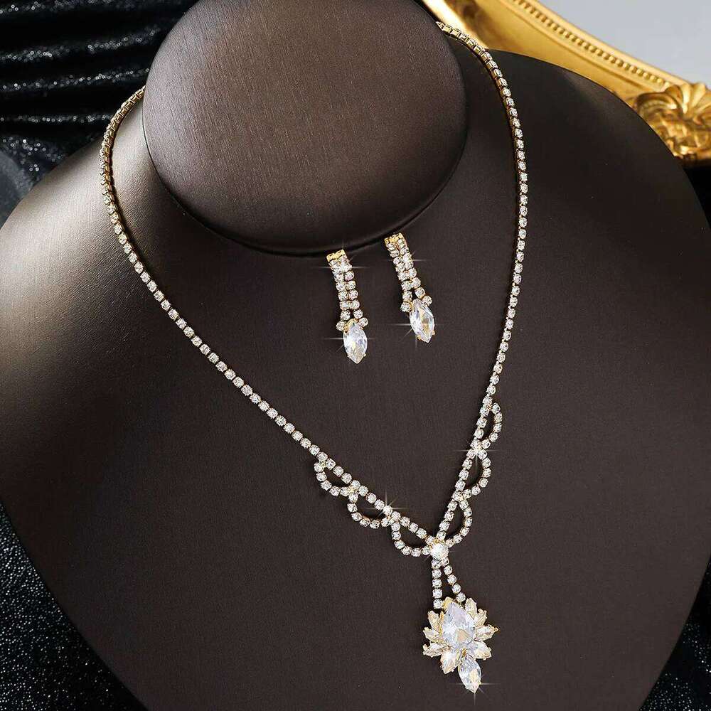 3PC women's fashionable rhinestone flower wavy necklace earrings jewelry set wedding party holiday gift Z260313