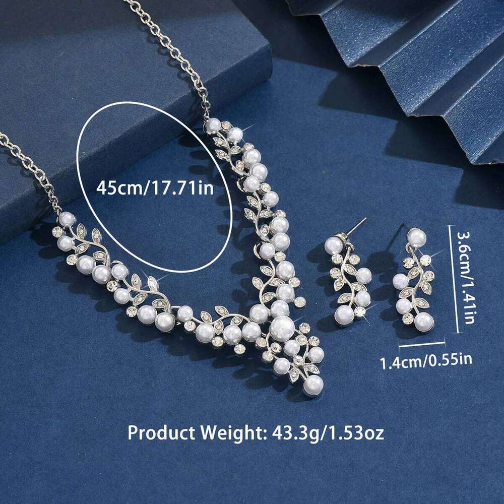 Vintage Pearl Rhinestone Necklace Earrings Set Women's V-Neck Floral Jewelry for Wedding Party Bridal Prom Dress Accessory Gift Z260313