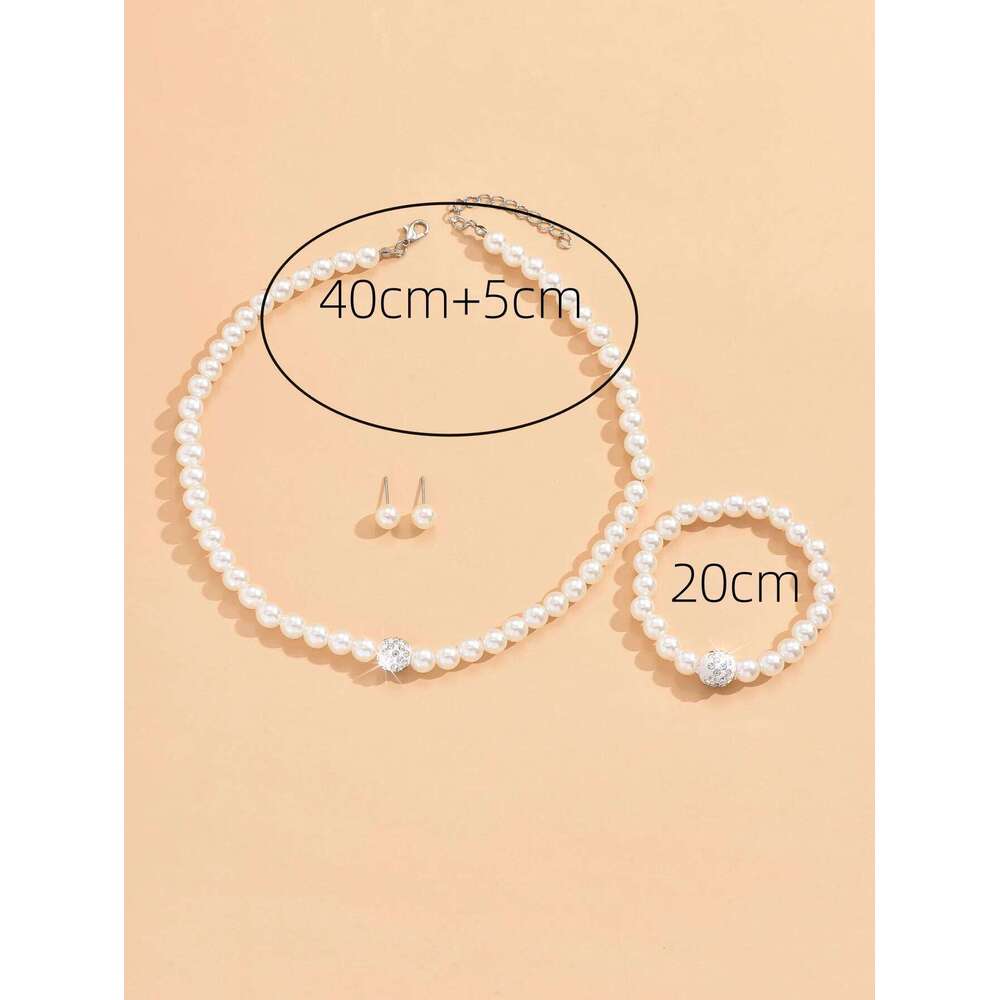 4PC women's pearl rhinestone necklace, bracelet, earring set, jewelry -5042 Z260313
