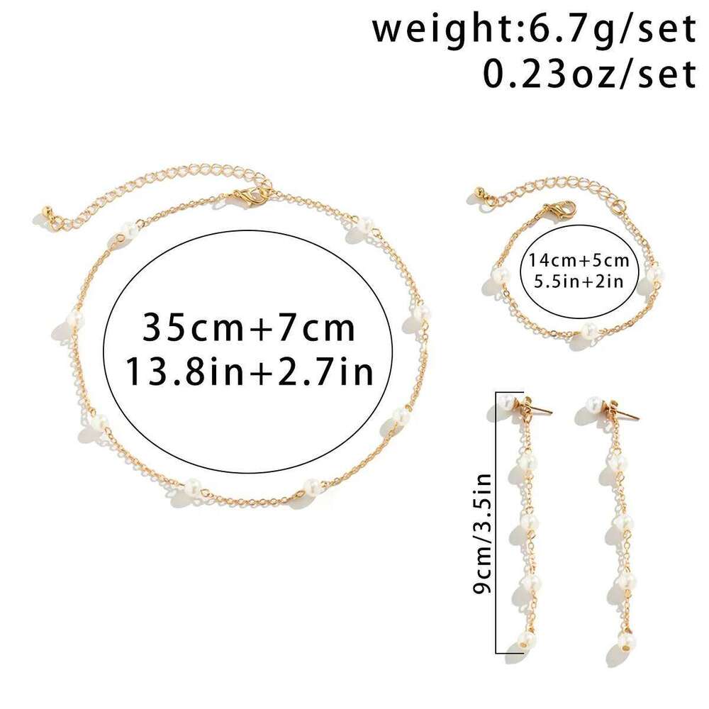 Korean Fashion Imitation Pearl Chain Necklace Bracelet Drop Earrings for Women Girls Sweet Piercing Earring Wedding Jewelry Set Z260313