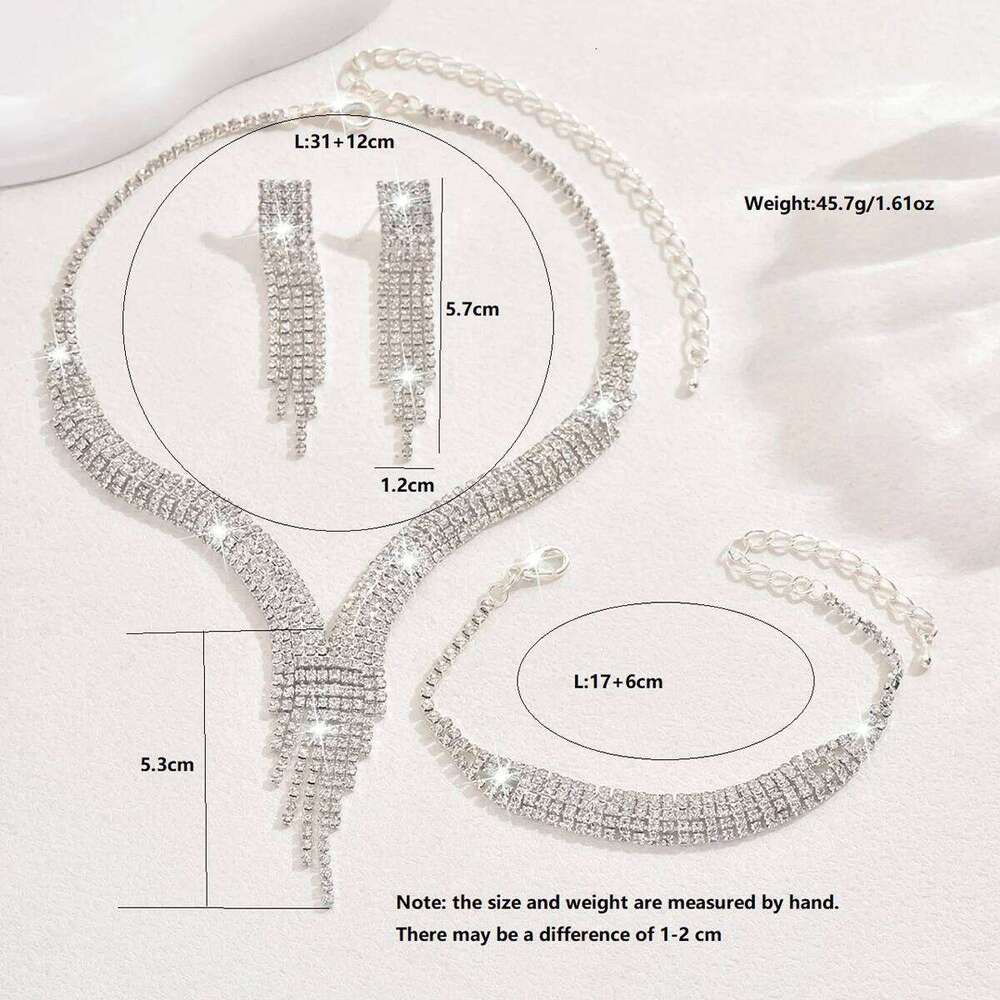 4PC Women's Fashion Geometric Tassel Necklace Earrings Bracelet Jewelry Set Suitable for Wedding, Party, Festival Gifts-8538 Z260313