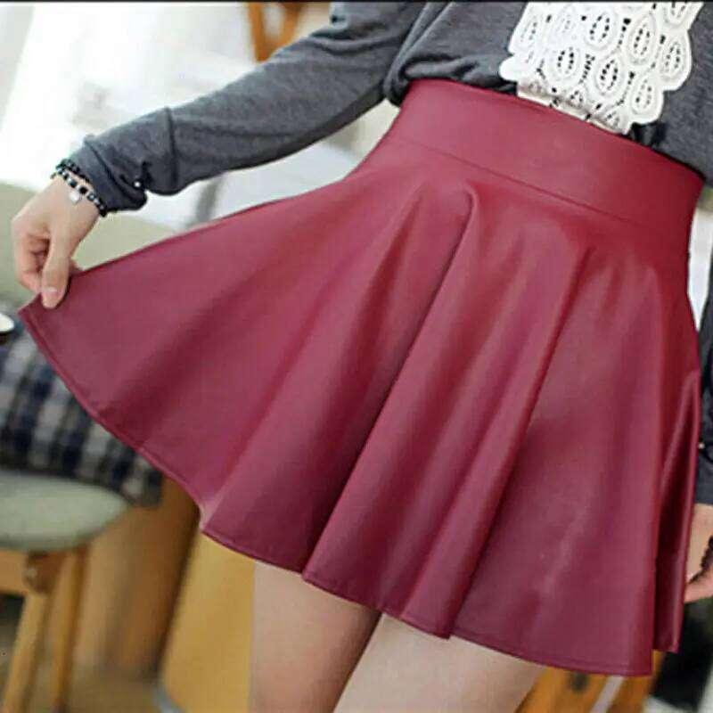 Sexy Women Slim PU High Waist Short Mini Skirt Pleated Party Faux Leather Skirts Z260314