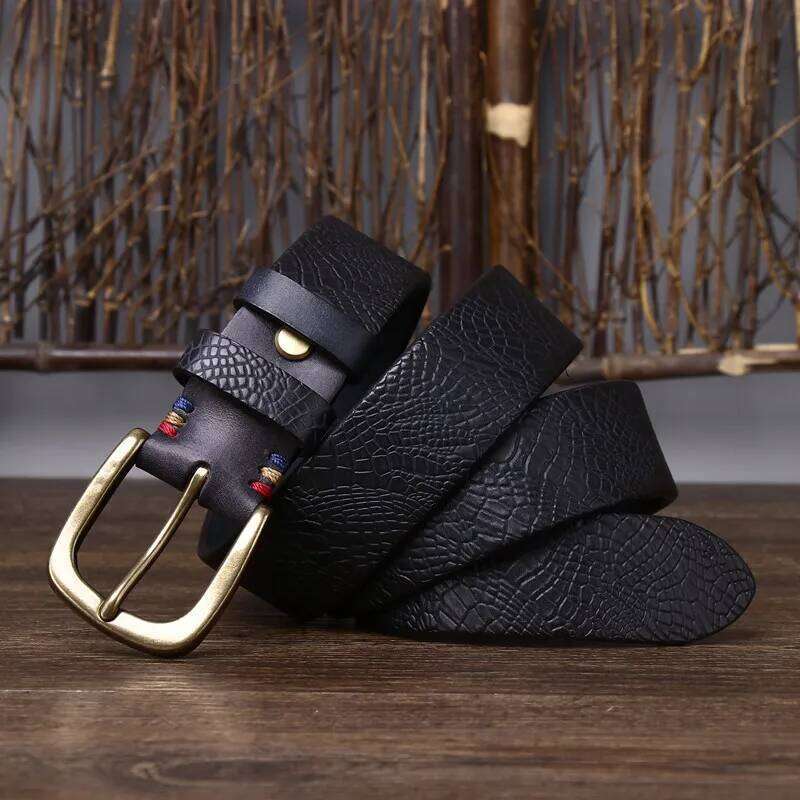 3.8CM Solid Copper Pin Buckle Serpentine Cowskin Male Snakeskin Grain Belt Fashion Genuine Leather Jeans Belts Z260226