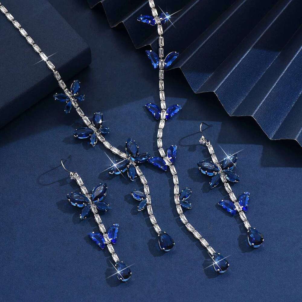 3PC Women's Fashion Zircon Butterfly Water Drop Necklace Earrings Jewelry Set Suitable for Wedding, Party, Festival Gifts-8550 Z260313