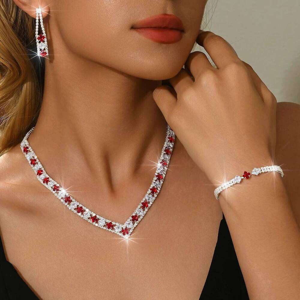 Multi colored diamond inlaid design, French socialite style, best-selling necklace, earring, bracelet set, accessories Z260313