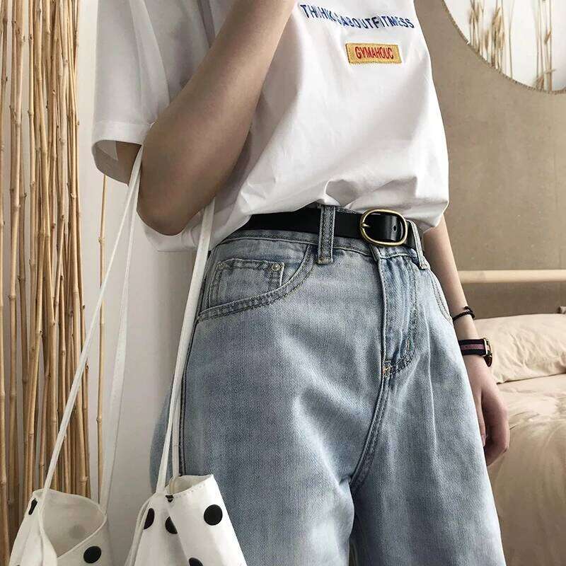 Women's Genuine Leather Belt 2.3cm Wide Two-Layer Cowhide Metal Pin Buckle Simple Fashion for Jeans Z260226