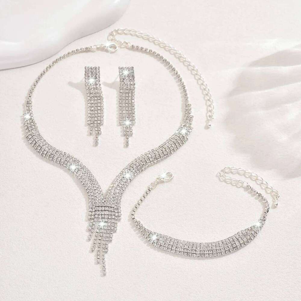 4PC Women's Fashion Geometric Tassel Necklace Earrings Bracelet Jewelry Set Suitable for Wedding, Party, Festival Gifts-8538 Z260313