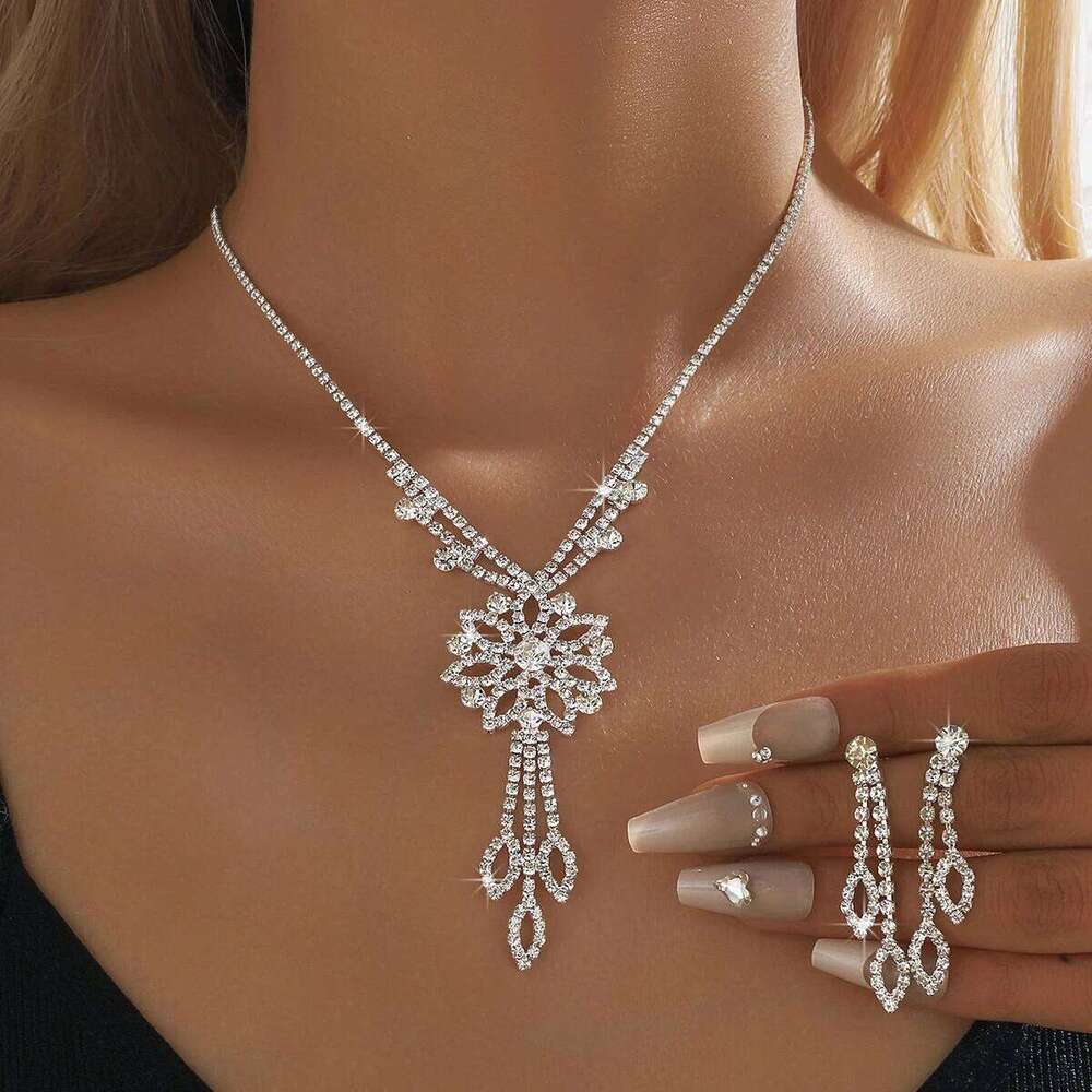 3PC Women's Fashion Flower Tassel Necklace Earring Set, Suitable for Wedding, Party, and Festival Gifts Z260313