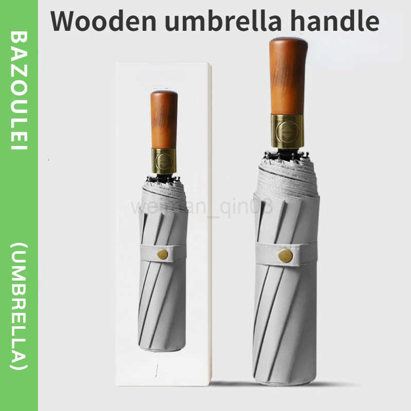 72 Bones Fully Automatic Umbrella for Mens Large Foldable Black High-end Business Wooden Handle Umbrella H260314