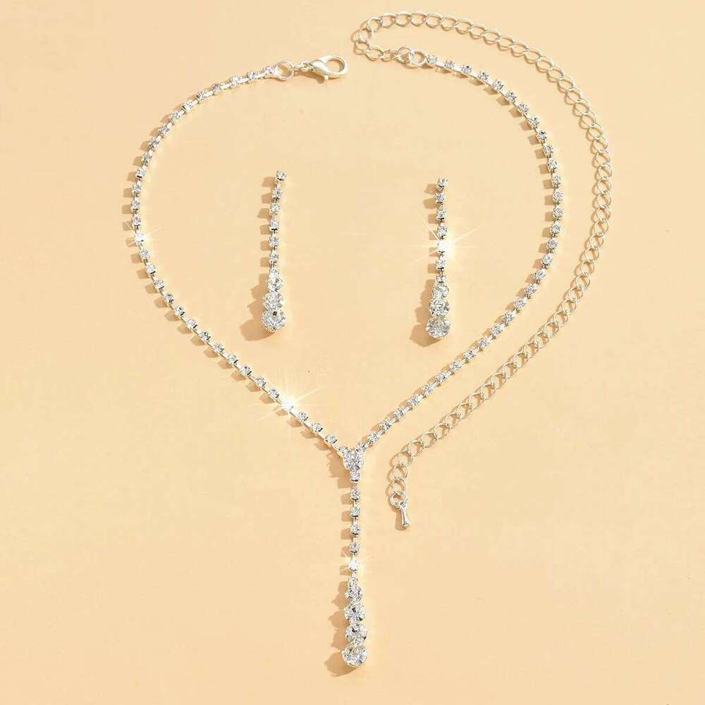 3pcs Women's Jewelry Fashion Drops Rhinestone Necklace Earring Set Bridal Wedding Accessories-8098 Z260313