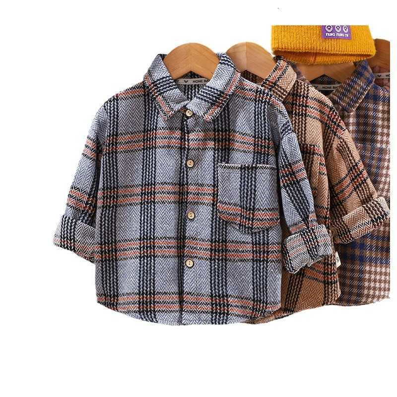 Cardigan Children's Spring and Autumn New Plaid Shirt for Young Boys and Girls Long Sleeve Top Jacket Brushed Wool Shirt