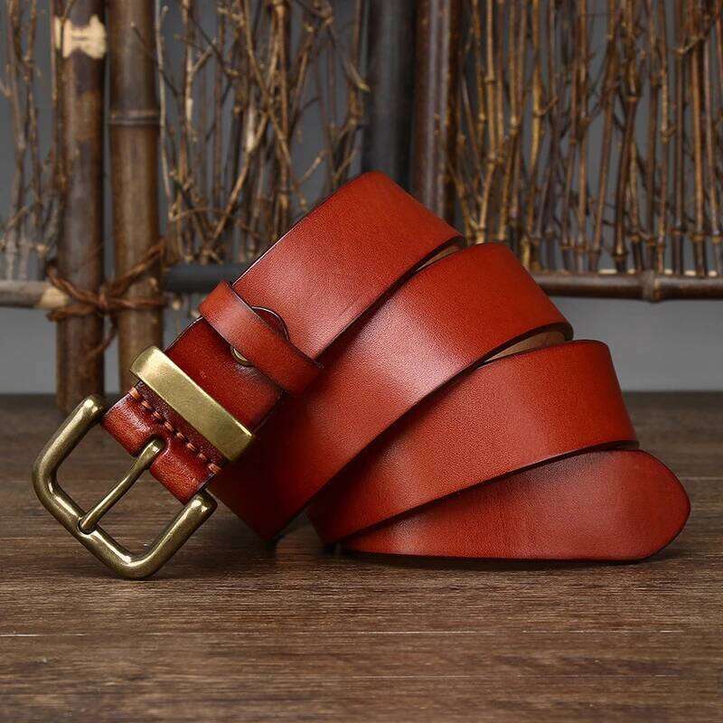 3.8CM Male Cowskin Genuine Leather Strap Pure First Layer Cowhide Retro Pin Copper Buckle Men Belt For Jeans Z260226