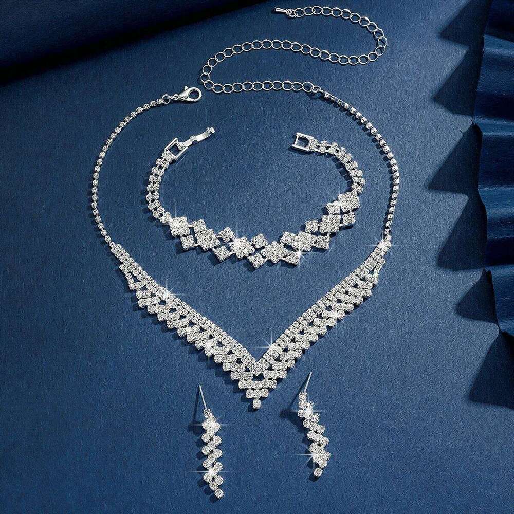 Ladies' light luxury style versatile set, geometric cone-shaped rhinestone necklace, earrings, daily wearing wedding accessories Z260313