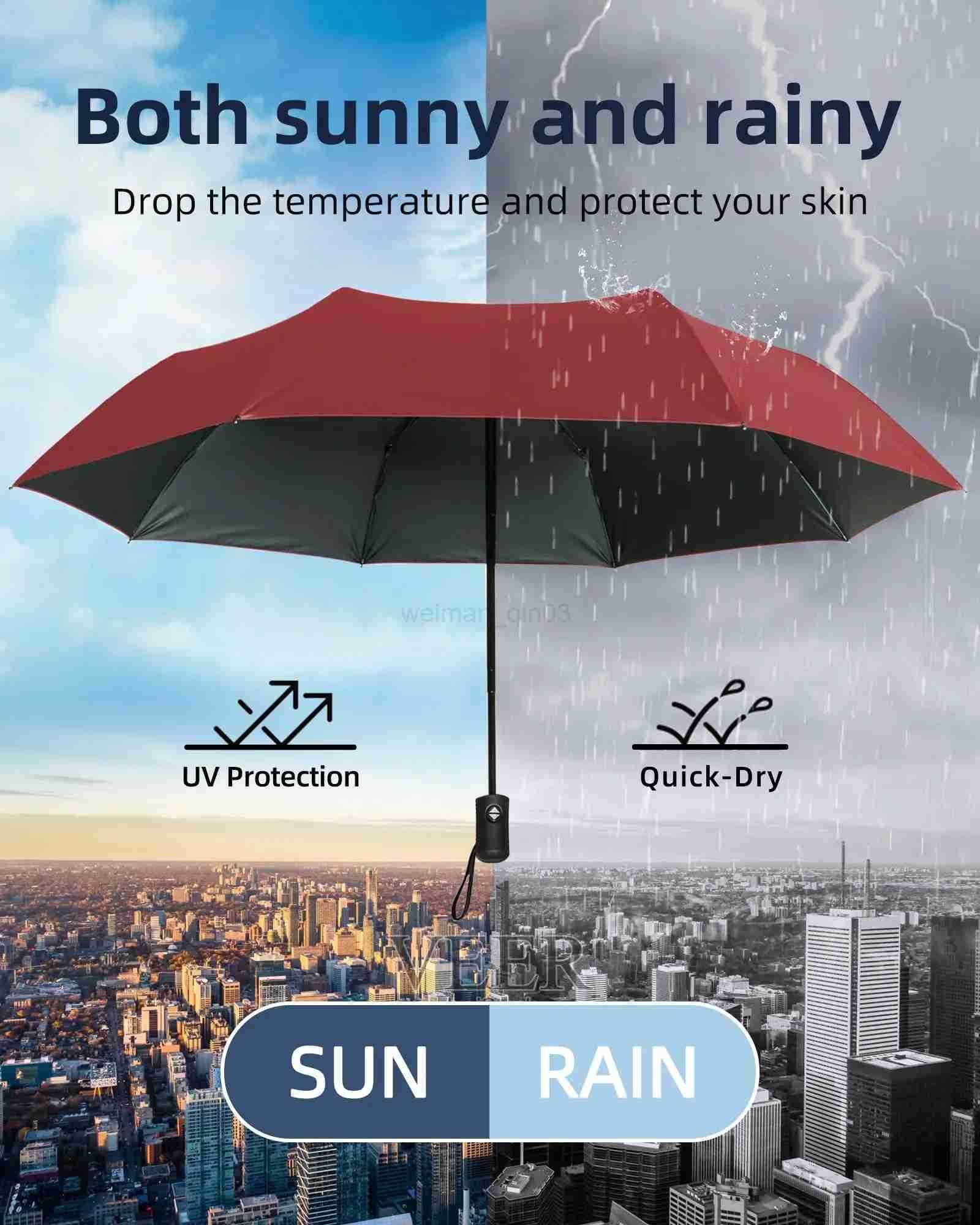 12 Bone Black Glue Fully Automatic Umbrella - Thick Durable Three-Fold UV Resistant Folding Design for Protection And Style H260314